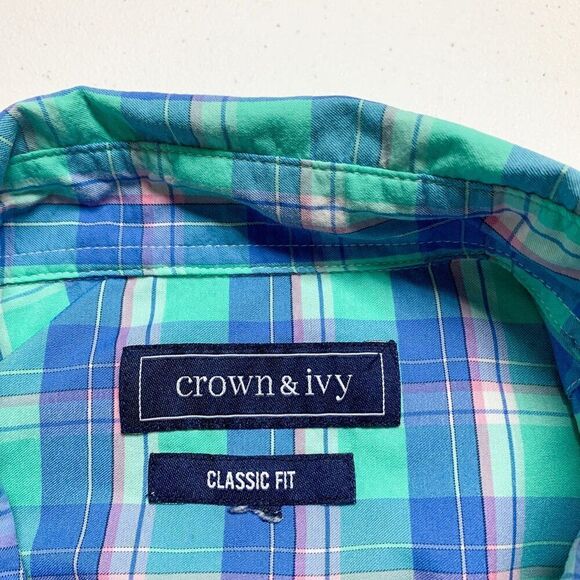 Crown & Ivy Performance Shirt Mens Large Blue Plaid Outdoor Hiking Camping - Picture 8 of 12